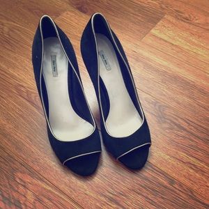 Miu Miu Black Gold Suede Peep Toe